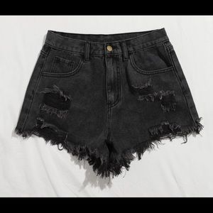 Black ripped jean shorts